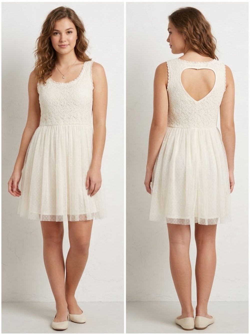 Ardene Cream Lace Skater Dress with Heart Back